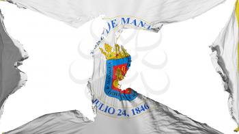 Destroyed Managua, capital of Nicaragua flag, white background, 3d rendering