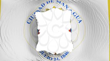 Square hole in the Managua, capital of Nicaragua flag, white background, 3d rendering
