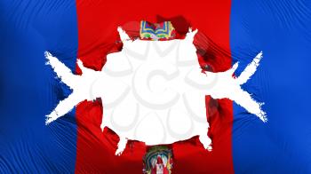 Quito city, capital of Ecuador flag with a big hole, white background, 3d rendering