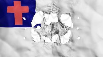 Holes in Christian flag, white background, 3d rendering