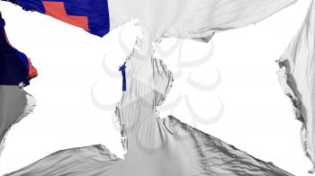 Destroyed Christian flag, white background, 3d rendering