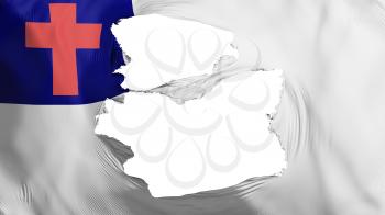 Tattered Christian flag, white background, 3d rendering
