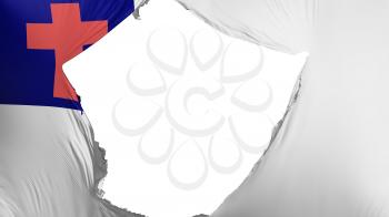 Cracked Christian flag, white background, 3d rendering