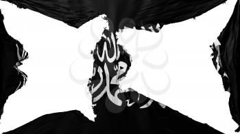 Destroyed Black Jihad flag, white background, 3d rendering