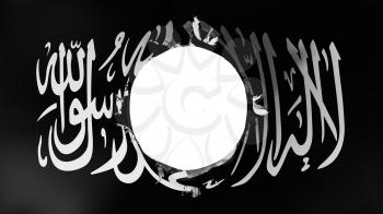 Hole cut in the flag of Black Jihad, white background, 3d rendering