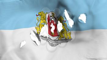 Riga city, capital of Latvia flag perforated, bullet holes, white background, 3d rendering