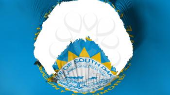 Big hole in South Dakota state flag, white background, 3d rendering