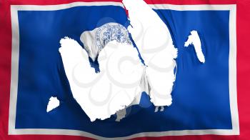 Ragged Wyoming state flag, white background, 3d rendering
