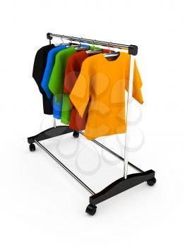 Royalty Free Clipart Image of Clothes on Hangers