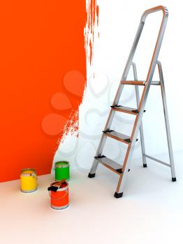 Royalty Free Clipart Image of a Ladder and Paint