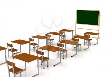 Royalty Free Clipart Image of a Classroom With Desks
