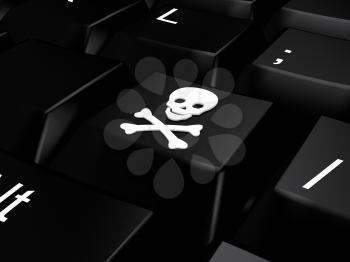 Royalty Free Clipart Image of a Keyboard With a Skull and Crossbones