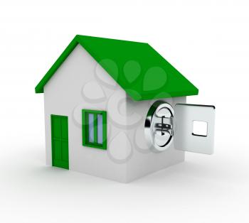 Royalty Free Clipart Image of a Metal Key in a House
