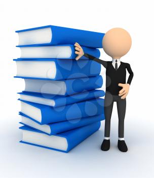 Royalty Free Clipart Image of a Person Beside a Stack of Books