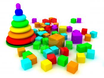 Royalty Free Clipart Image of a Toy Pyramid and Blocks