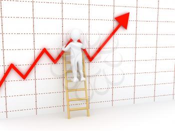 Royalty Free Clipart Image of a a Person on a Ladder By a Chart