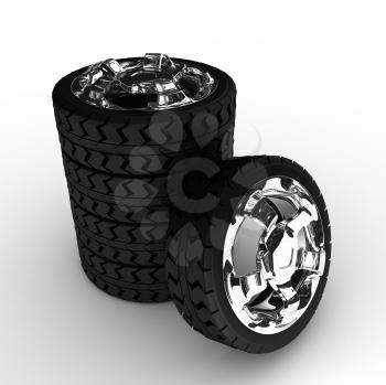 Royalty Free Clipart Image of a Stack of Wheels