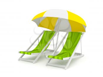 Royalty Free Clipart Image of Chairs Under an Umbrella