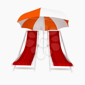 Royalty Free Clipart Image of Two Chairs Under an Umbrella