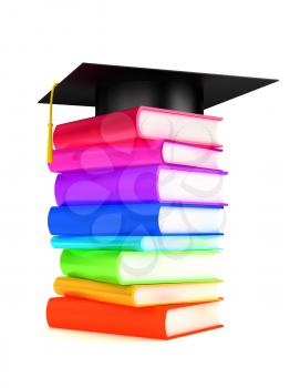 Royalty Free Clipart Image of a Graduation Cap on Books