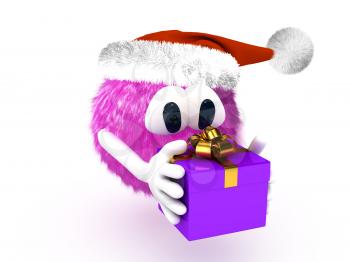 Royalty Free Clipart Image of a Character Holding a Present
