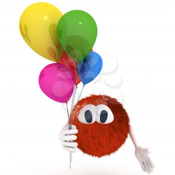 Royalty Free Clipart Image of a Character Holding Balloons