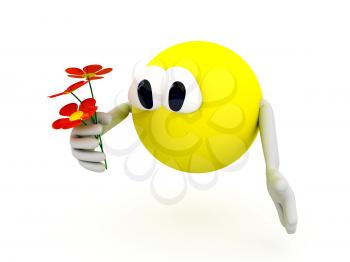 Royalty Free Clipart Image of a Character Holding Flowers