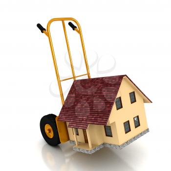 Royalty Free Clipart Image of a House on a Cargo Cart