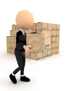 3d person with carton package. computer generated image