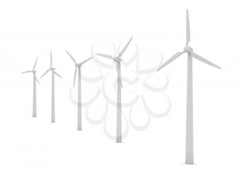 Wind turbines over white background. computer generated image