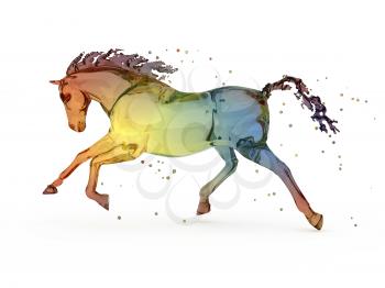 Rainbow water running horse over white. computer generated