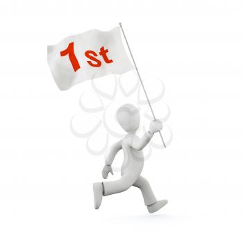 Royalty Free Clipart Image of a Man Running with 1st Place Flag