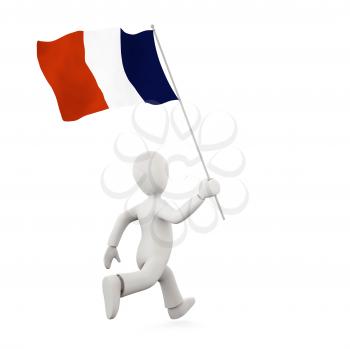 Royalty Free Clipart Image of a Man Running With Flag of France