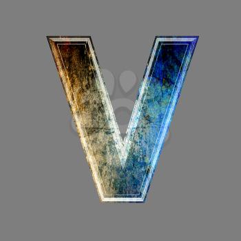 grunge 3d  letter isolated on grey background - V