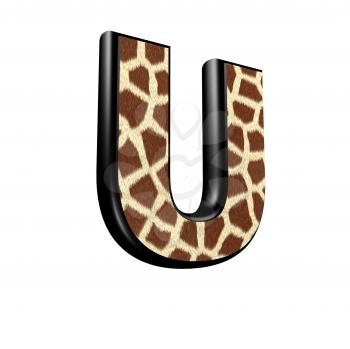 3d letter with giraffe fur texture - U