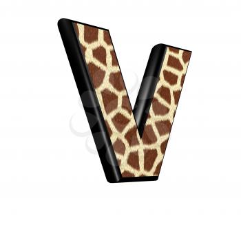 3d letter with giraffe fur texture - V
