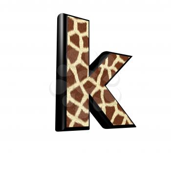 3d letter with giraffe fur texture - k