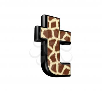 3d letter with giraffe fur texture - t