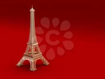 Eiffel Tower in Paris. 3d model on a red background.