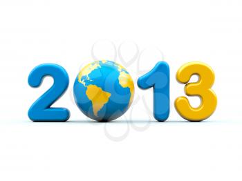 New year 2013 3d shape on white background with glossy globe