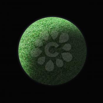 Realistic Planet of green grass isolated on black background.