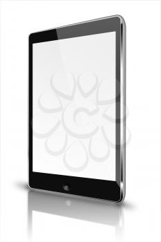 Realistic tablet computer with blank screen and reflection isolated on white background. Highly detailed illustration.