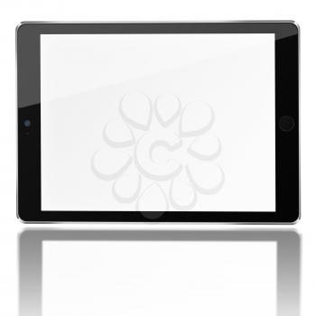 Tablet computer with blank screen and reflection isolated on white background. Highly detailed illustration.