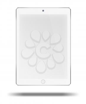 Realistic tablet computer with blank screen isolated on white background. Highly detailed illustration.