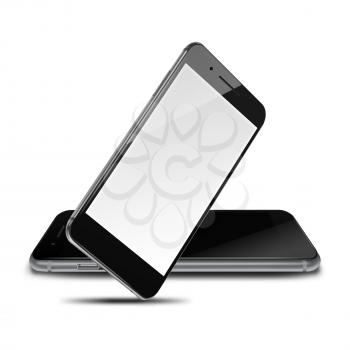 Mobile smart phones with black and blank screens isolated on white background. Highly detailed illustration.
