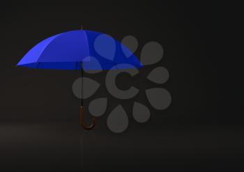 Open blue umbrella on black background. Highly detailed render.
