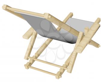 Wooden beach deck chair with grey fabric isolated on white background. 3d rendering.