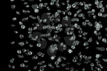 Diamonds on black background with space for your text. 3D rendering.