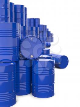 Heap of Blue Metal Oil Barrels. Industrial Background.