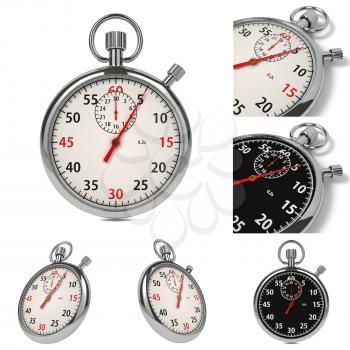 Stopwatch Set from Six Images on White Background.